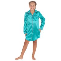 15C663: Girls Satin Nightie- Teal (9-13 Years)